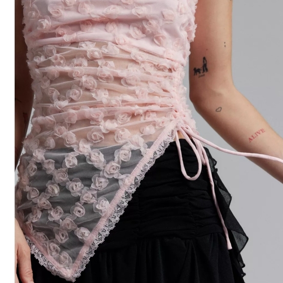 Urban Outfitters NWT Pink Lace Assymetrical Tank Top - Picture 2 of 3